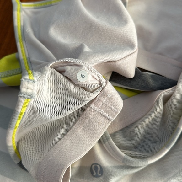 Lululemon-power Y tank to built in bra -size 6-neon white Heather stripe. - Picture 5 of 6